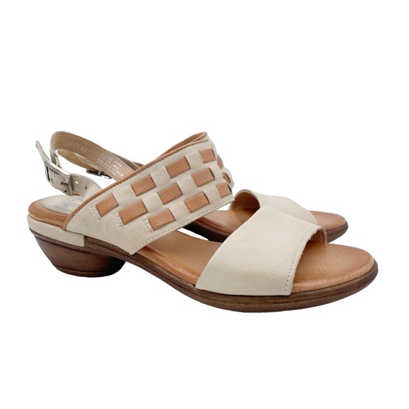 Miz Mooz Constance Ivory Woven Leather Backstrap Heeled Sandals Women's Size 42